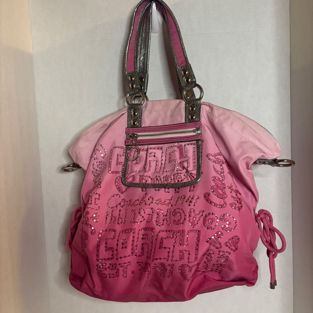 Coach Poppy Graffiti Rhinestone Ombre Glam Tote Pink Metallic Silver 15312 Y2K